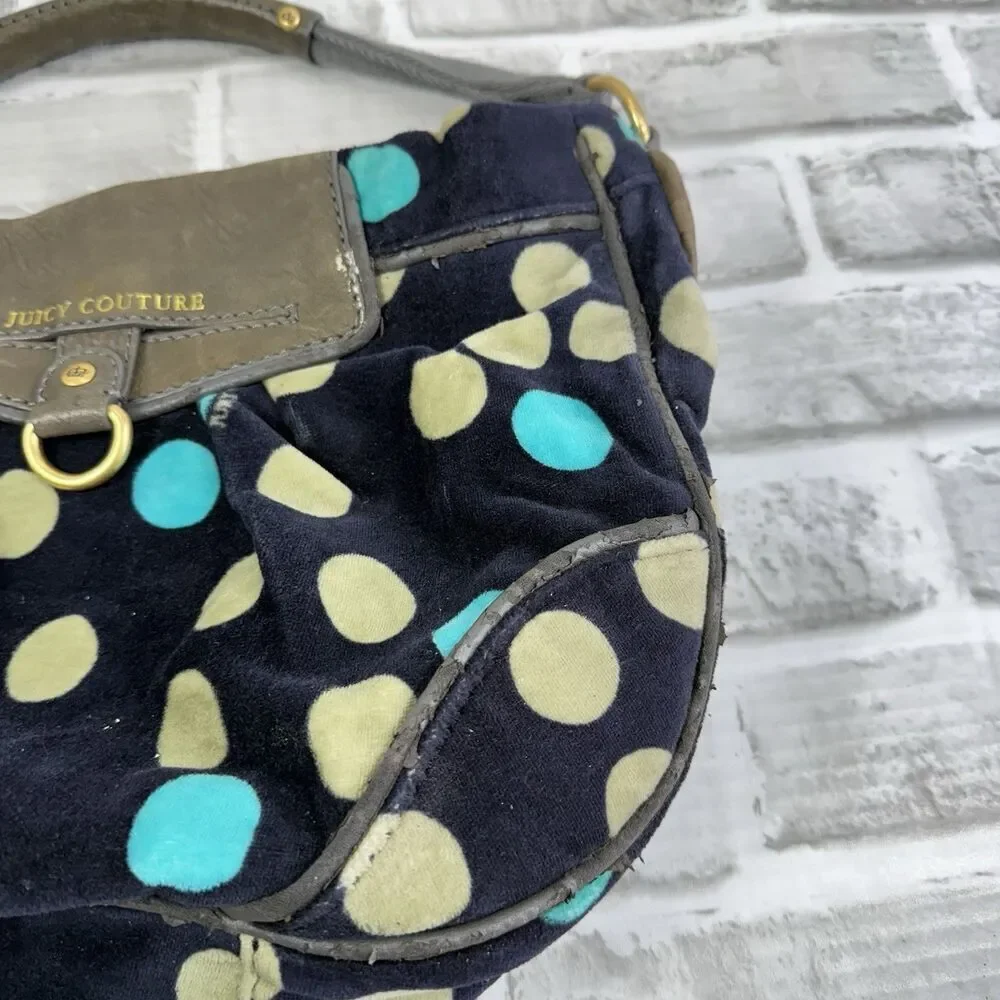 Vintage Juicy Couture Y2K Handbag Green Velour Poka Dot Shoulder Bag Purse